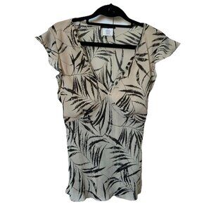 Y2K Fairweather Flutter Sleeve Blouse Womens L Sheer Chiffon Palm Floral Made US